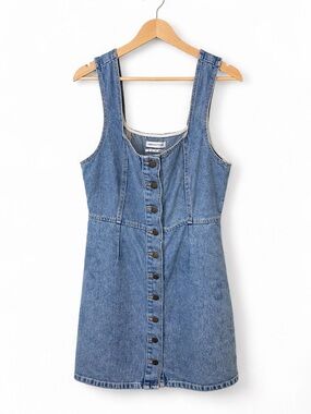 Urban Outfitters Denim Mini Dress Size 10 Button Front Blue A-Line 100% Cotton